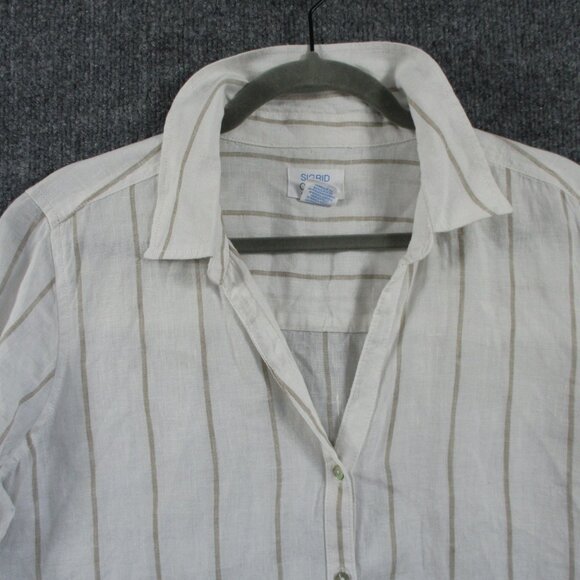 Sigrid Olsen Shirt Women L White Linen Roll Tab Button Down Casual Costal Preppy - Picture 3 of 13